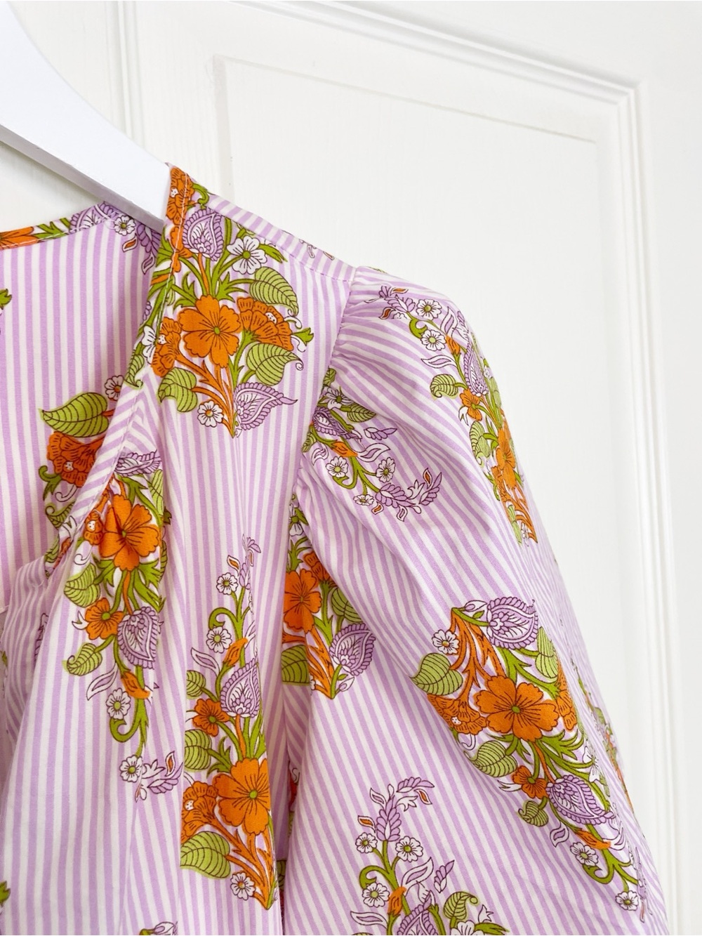 Anthropologie Somerset Lavender Stripe Floral Mini Dress Cotton Poplin Sz L - Picture 5 of 11